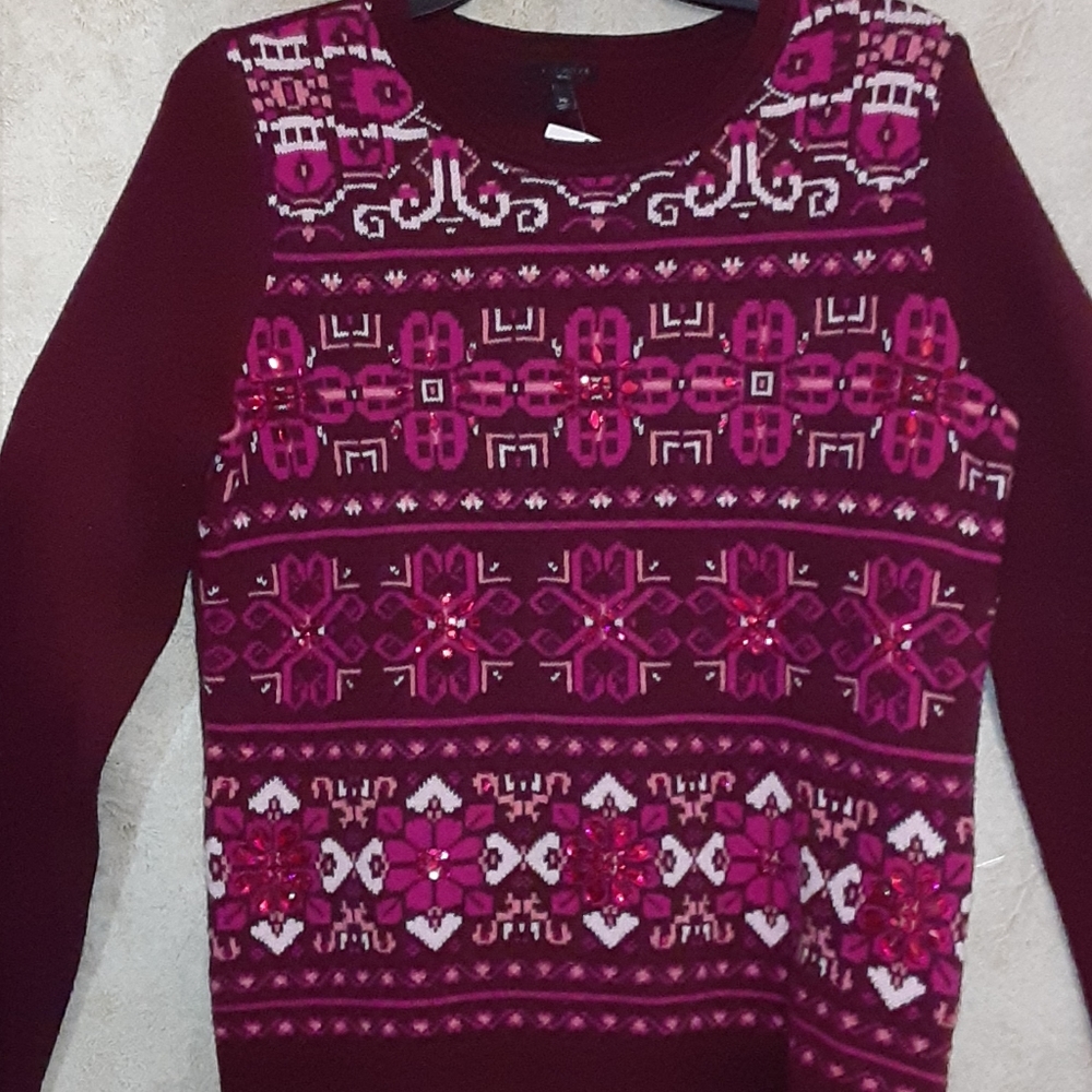 TALBOT  Sweater Purple Y2K PURPLE Lambs Wool Jeweled Rhinestones Size MP